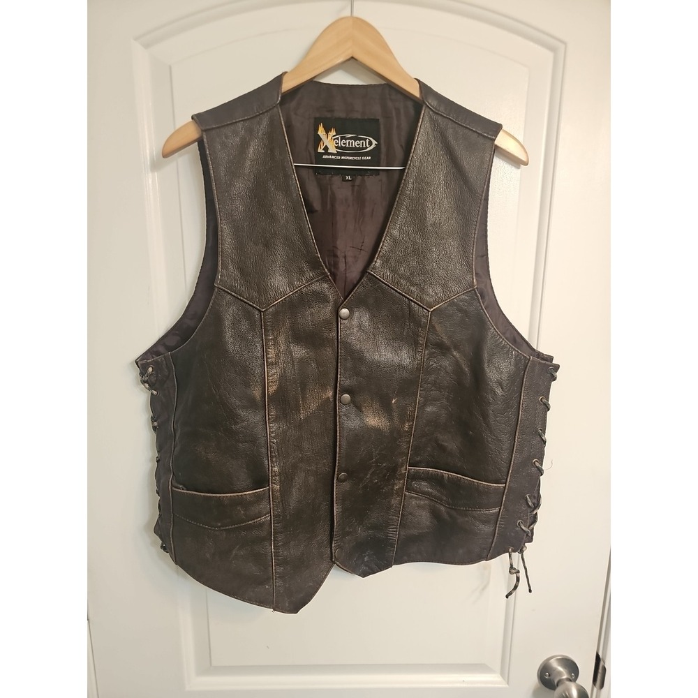 Xelement Mens Brown Leather Biker Motorcycle Vest size XL Live Ride